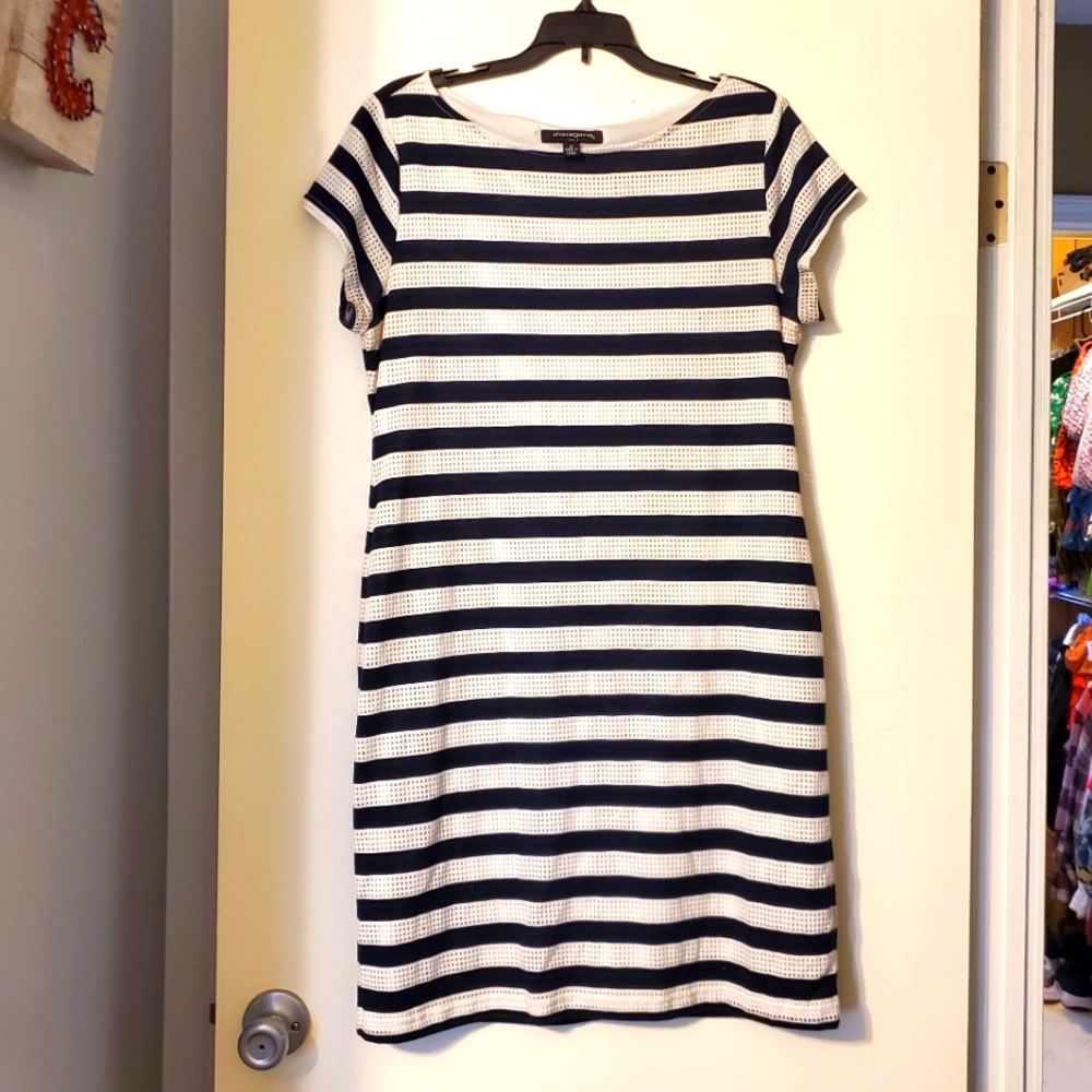 Navy and white striped dress